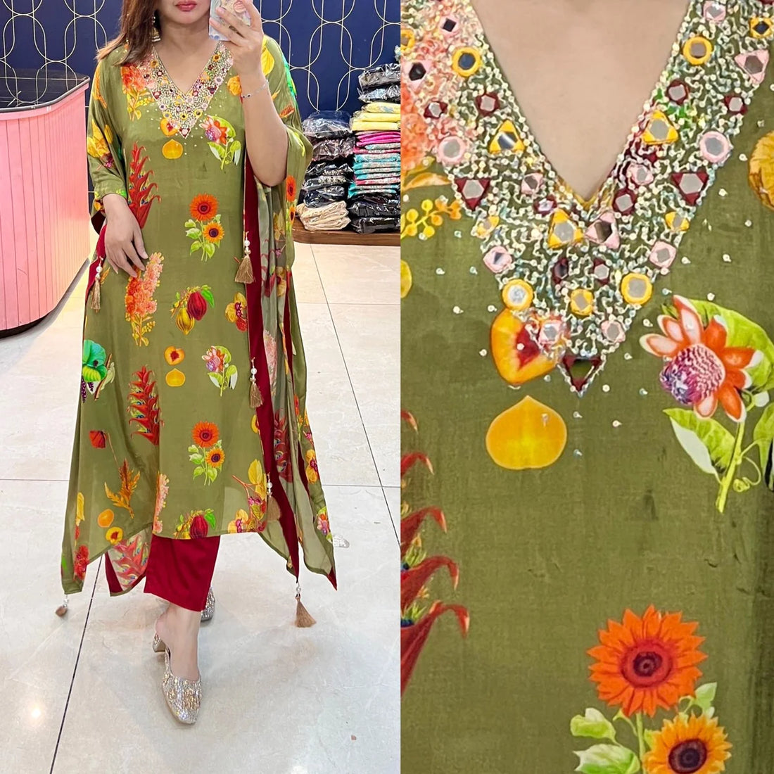 Sunlit Bloom Digital Printed Kaftan