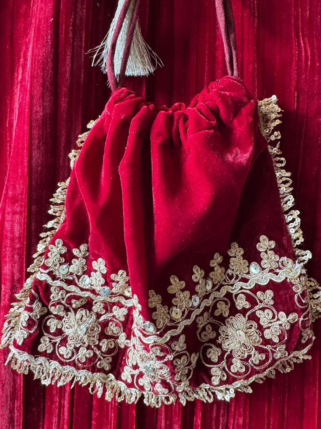 Red Velvet Heavy Embroidered Kurta