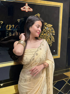 Royal Purple Pure Chiffon Floral Handwork Saree
