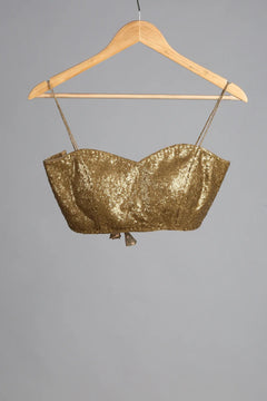 Golden Sequin Spaghetti Strap Blouse Only Party & Saree Wear