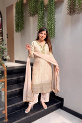 Embroidered Straight Kurta Set with Dupatta Mirror Detailing Suit Set