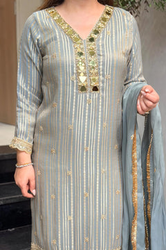 Embroidered Straight Kurta Set with Dupatta Mirror Detailing Suit Set
