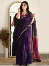 Women's Handloom-Inspired Silk Cotton Saree with Zari Border