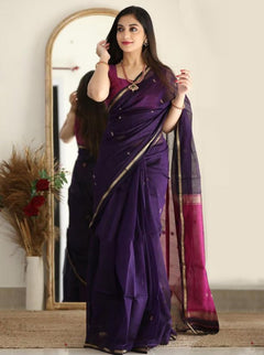 Women's Handloom-Inspired Silk Cotton Saree with Zari Border