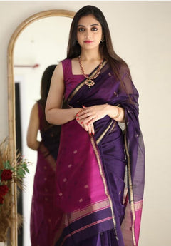 Women's Handloom-Inspired Silk Cotton Saree with Zari Border