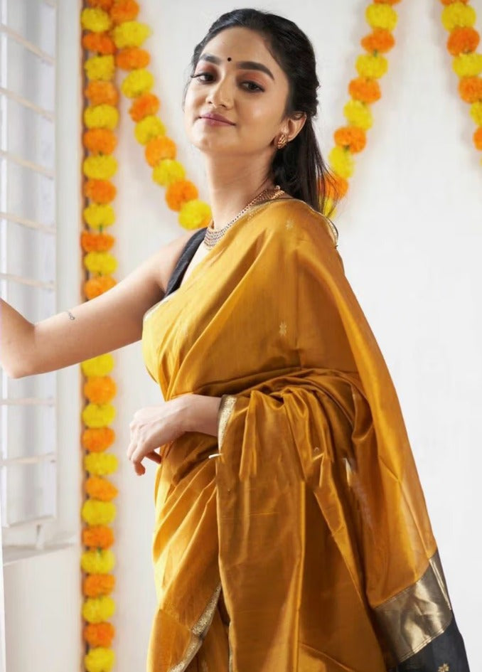 Women's Handloom-Inspired Silk Cotton Saree with Zari Border