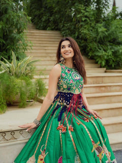 Green Heritage Lehenga Choli Set with Printed Dupatta