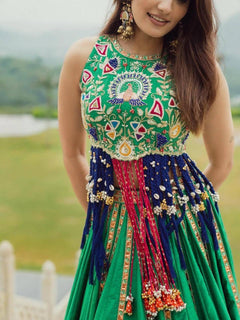 Green Heritage Lehenga Choli Set with Printed Dupatta