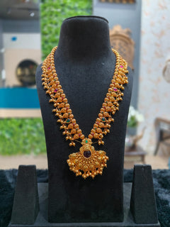 Guttapusalu Gold-Plated Long Haram with Traditional Pendant