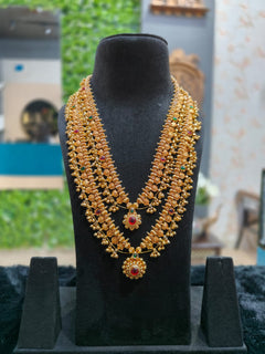 Traditional Layered Gold-Plated Long Haram and Medium Necklace Set