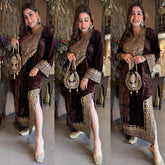 Brown Velvet Heavy Embroidered Kurta