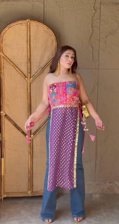 Bandhani Patchwork Shrug Suit Set