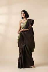 Dark Chocolate & Green Satin Ombre' Saree