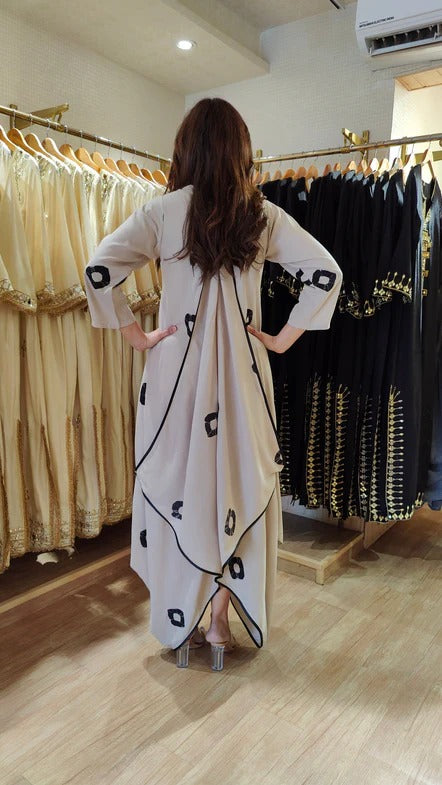 Ivory Butterfly Style Kaftan Dress with Embellished Neck