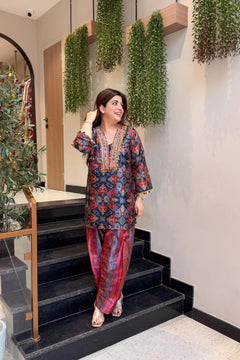 Printed Kurta with Striped Farshi Salwar
