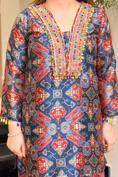 Printed Kurta with Striped Farshi Salwar