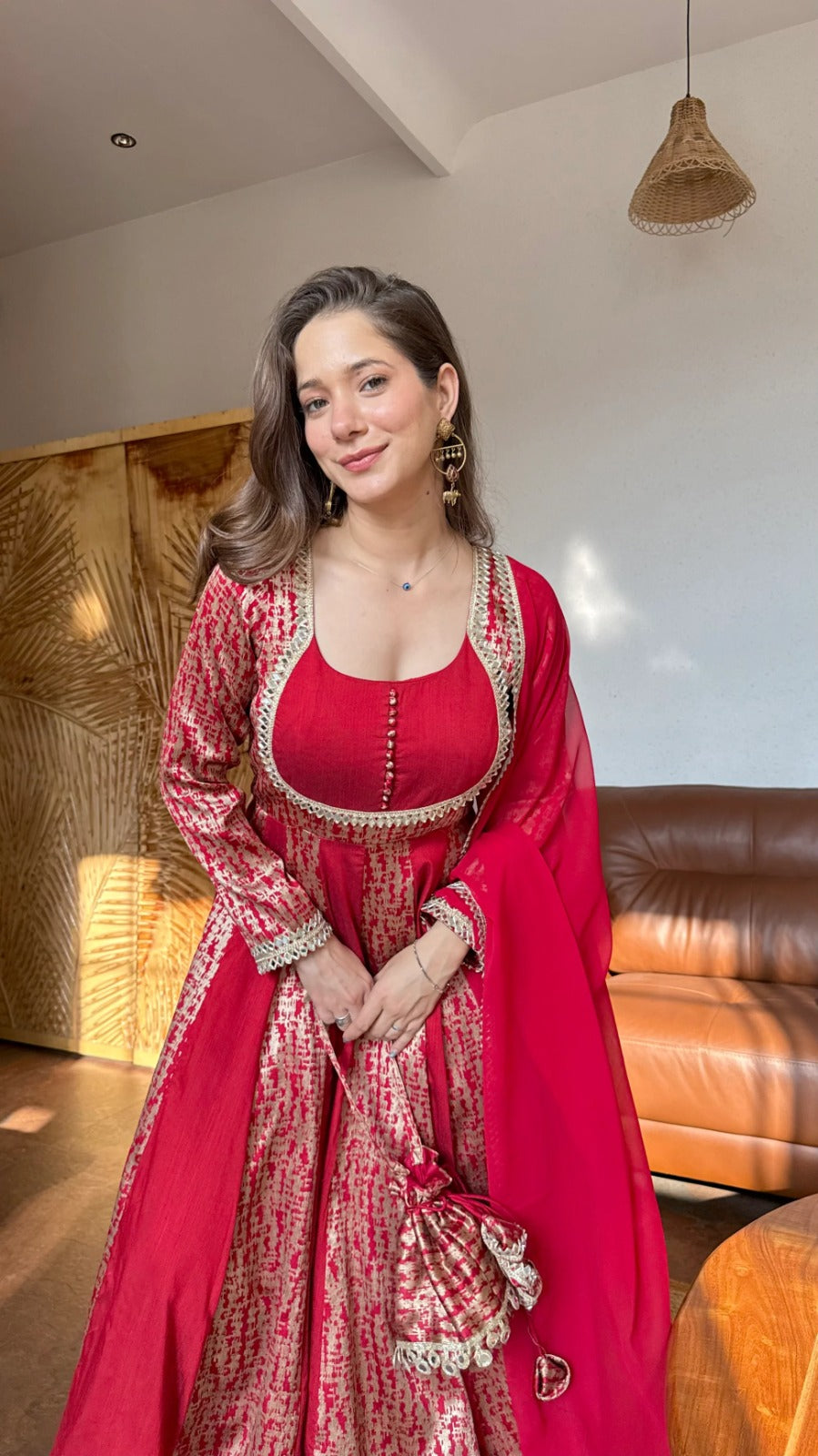 Mumtaz Red Embroidered Anarkali Dress with Dupatta