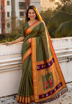 Bhakti Traditional Paithani Soft Silk Saree with Rich Vitthal Rakhumai Pallu