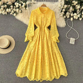 Yellow Cotton Eyelet Midi Dress
