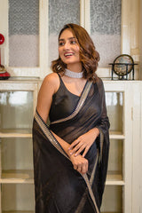 Designer black zari tissue saree
