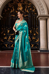 Zari Zayra Silk Teal Saree