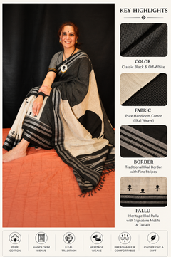 Handloom Cotton Ilkal Saree – Black & Off-White Heritage Weave