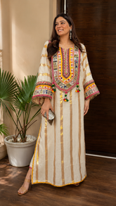 Noor-e-Gota Pure Mul Cotton Long Chogha Set with Mirror & Ghungroo Work Kaftan