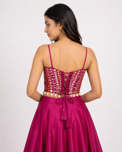 Rani Pink Mirror Work Designer Blouse with Shell Tassels