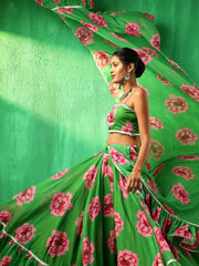 Green Carnation Organza Lehenga Set with Dupatta