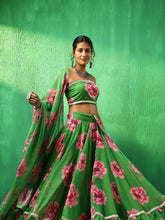 Green Carnation Organza Lehenga Set with Dupatta