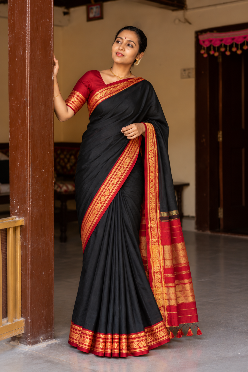 Handloom Cotton Silk Ilkal Saree With Pure Resham Pallu