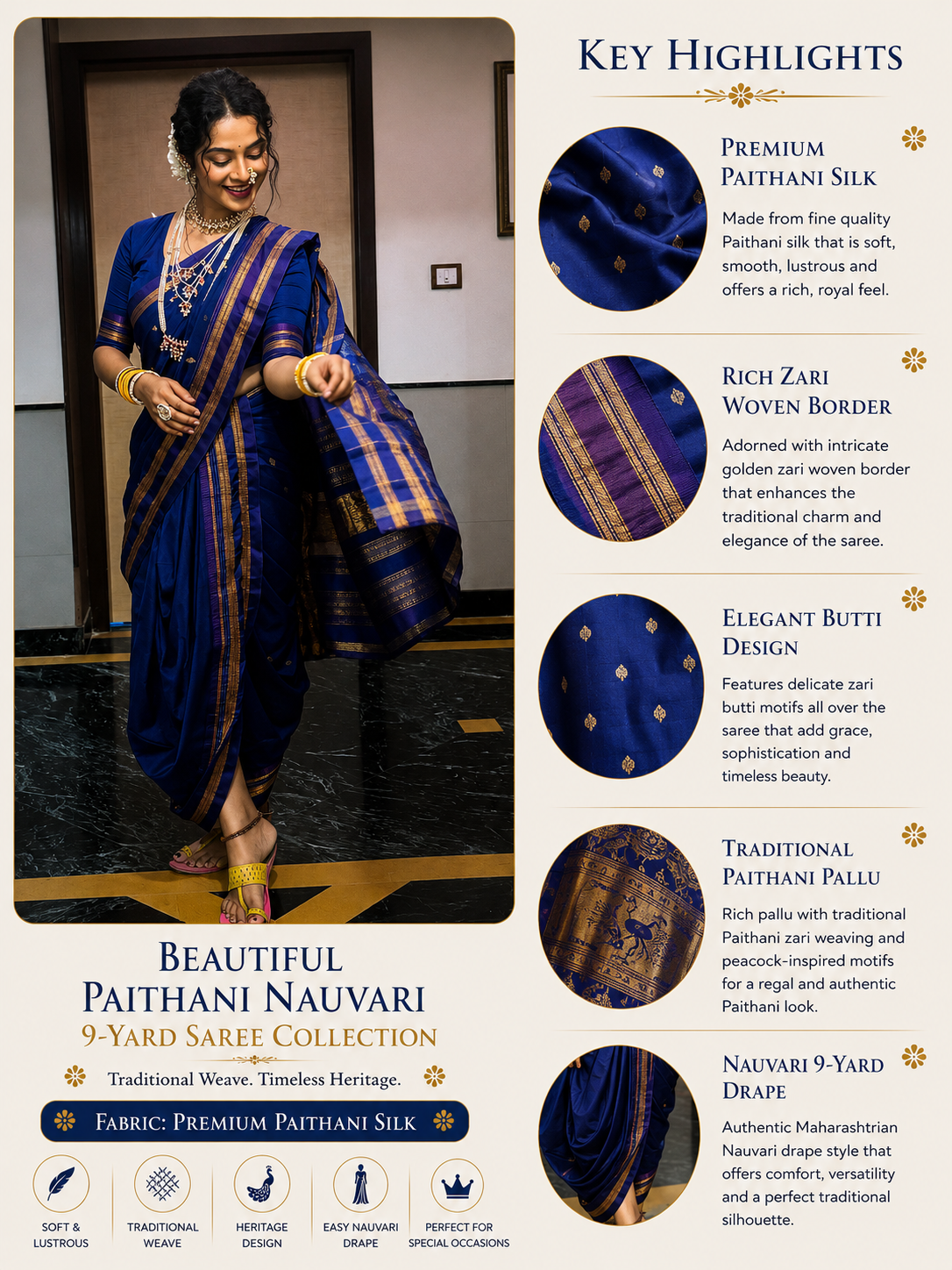 Traditional Narayan Peth Paithani Nauvari Saree