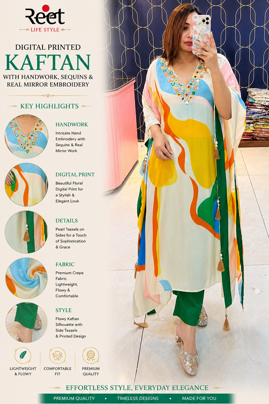 Pure Crepe Digital Printed Kaftan Set