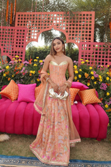 Peach Sequinned Corset Muslin Lehenga Set