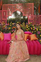 Peach Sequinned Corset Muslin Lehenga Set