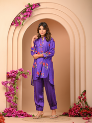 Floral purple short kurta set