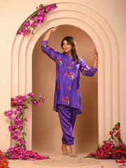 Floral purple short kurta set