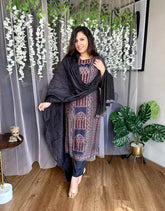 Amina Ajrakh Muslin Silk Suit With Dupatta