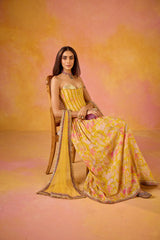 Yellow Sequinned Corset Muslin Lehenga Set