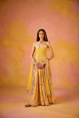 Yellow Sequinned Corset Muslin Lehenga Set