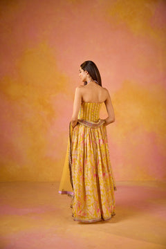 Yellow Sequinned Corset Muslin Lehenga Set