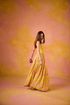 Yellow Sequinned Corset Muslin Lehenga Set