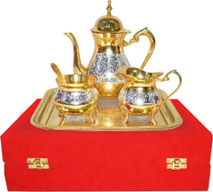 Antique Mughal Brass Tea Coffee Set – Gold & Silver