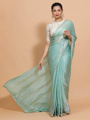 Aqua Sheen Ready-to-Wear Pre Draped Tissue Saree