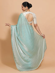 Aqua Sheen Ready-to-Wear Pre Draped Tissue Saree