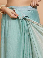 Aqua Sheen Ready-to-Wear Pre Draped Tissue Saree