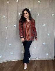 Hand block printed muslin top