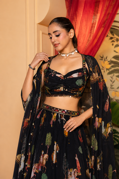 Bollywood Noir Drama Skirt Set Lehenga