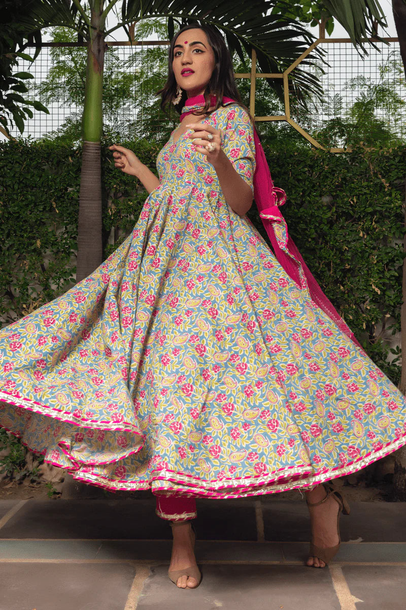 Gulnaar Bloom Cotton Anarkali Set