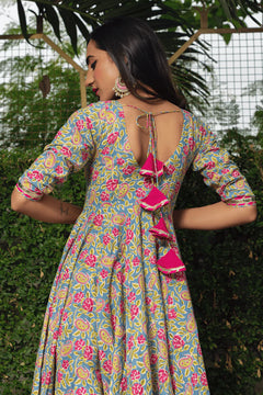 Gulnaar Bloom Cotton Anarkali Set
